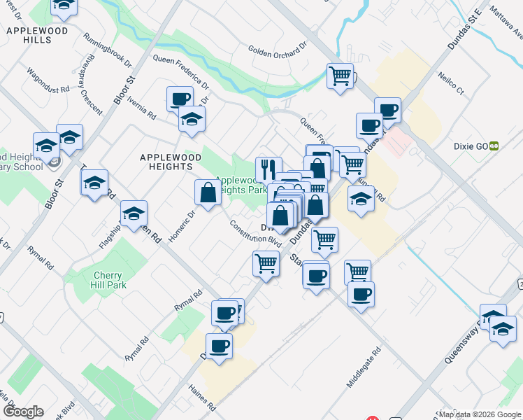 map of restaurants, bars, coffee shops, grocery stores, and more near 3091 Joel Kerbel Place in Mississauga