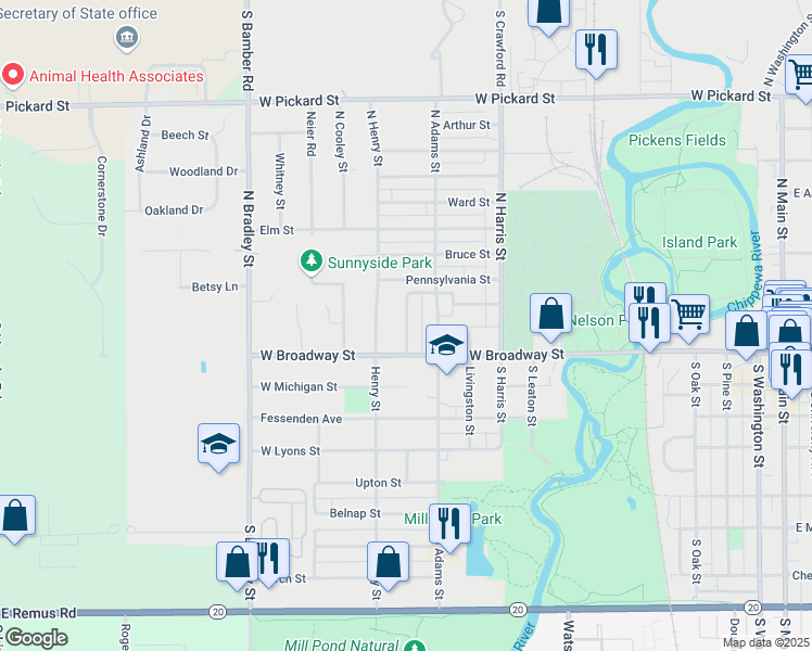 map of restaurants, bars, coffee shops, grocery stores, and more near 211 Maxwell in Mount Pleasant