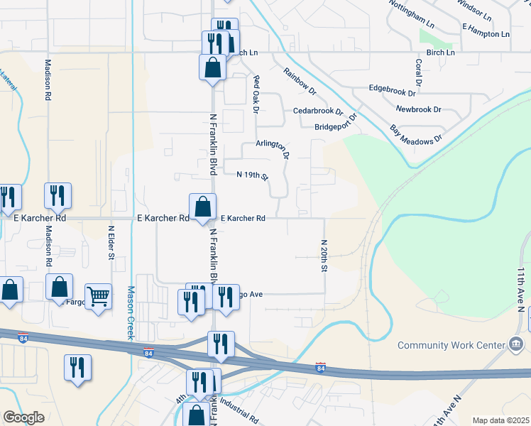 map of restaurants, bars, coffee shops, grocery stores, and more near 16027 North 19th Street in Nampa