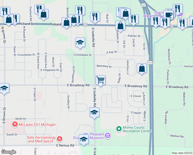 map of restaurants, bars, coffee shops, grocery stores, and more near 5001-5131 East Broadway Road in Mount Pleasant