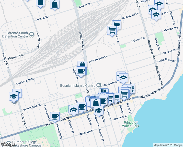 map of restaurants, bars, coffee shops, grocery stores, and more near 259 Sixth Street in Toronto