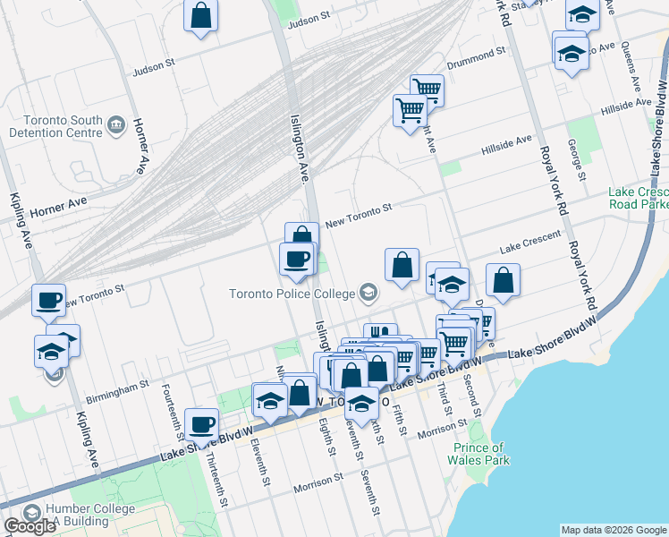map of restaurants, bars, coffee shops, grocery stores, and more near 259 Sixth Street in Toronto