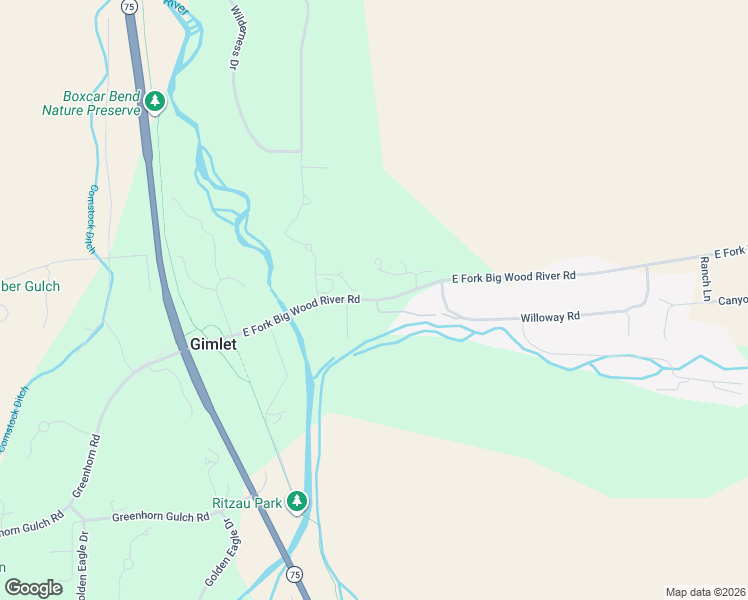 map of restaurants, bars, coffee shops, grocery stores, and more near 49 East Fork Big Wood River Road in Hailey
