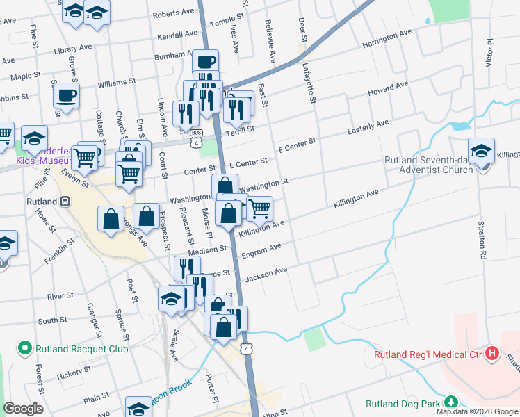 map of restaurants, bars, coffee shops, grocery stores, and more near 10 Spellman Terrace in Rutland