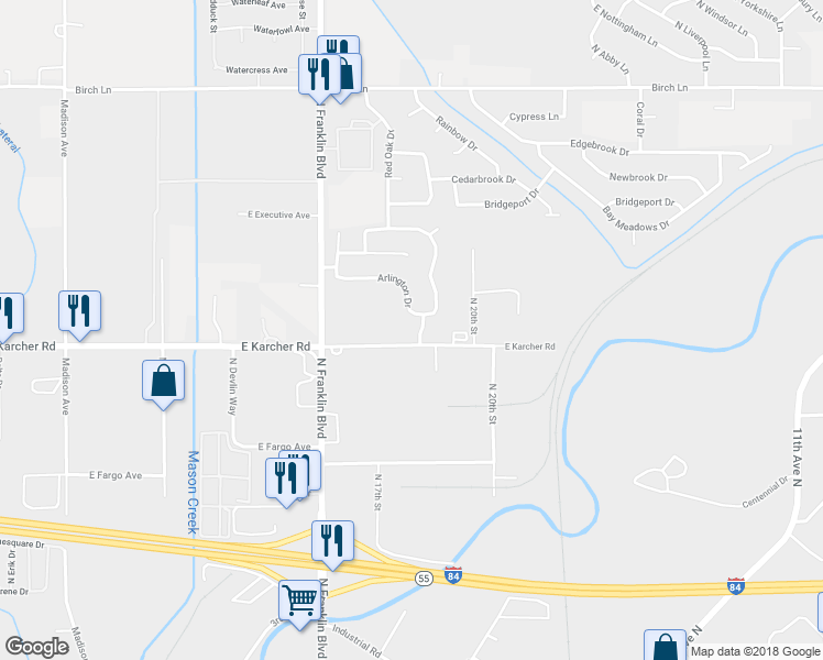 map of restaurants, bars, coffee shops, grocery stores, and more near 16027 North 19th Street in Nampa