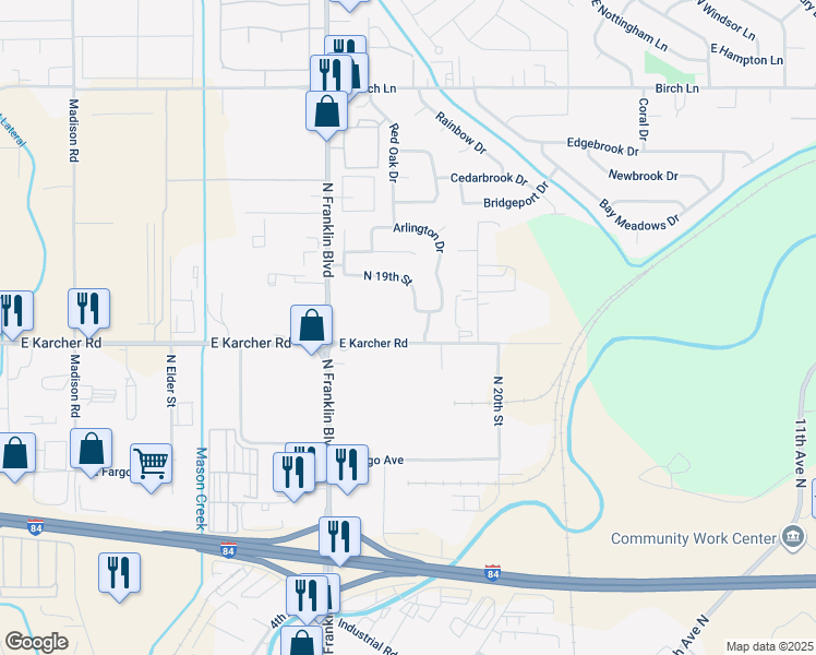 map of restaurants, bars, coffee shops, grocery stores, and more near 16027 North 19th Street in Nampa
