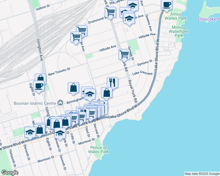 map of restaurants, bars, coffee shops, grocery stores, and more near 65 Murrie Street in Toronto