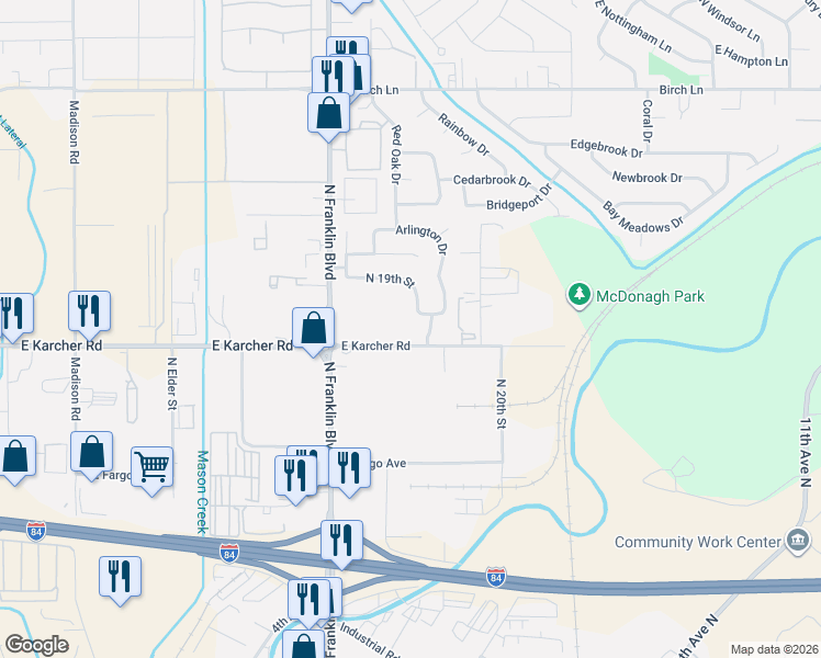map of restaurants, bars, coffee shops, grocery stores, and more near 16027 North 19th Street in Nampa