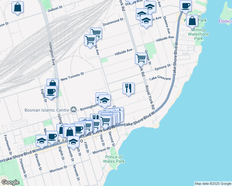 map of restaurants, bars, coffee shops, grocery stores, and more near 96 Murrie Street in Toronto