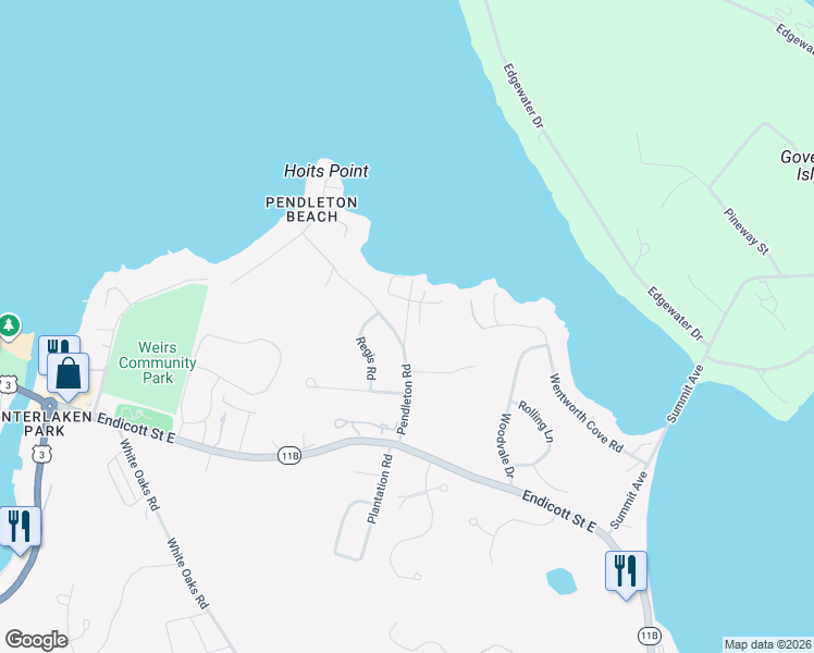 map of restaurants, bars, coffee shops, grocery stores, and more near 36 McKinley Road in Laconia