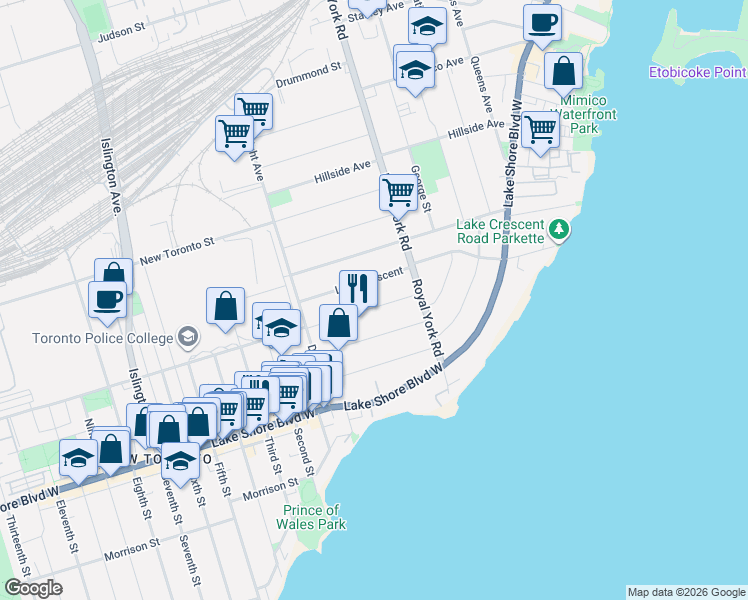 map of restaurants, bars, coffee shops, grocery stores, and more near 38 Murrie Street in Toronto