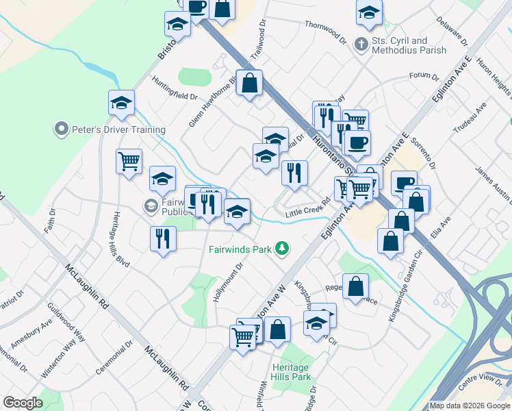 map of restaurants, bars, coffee shops, grocery stores, and more near 5110 Nishga Court in Mississauga
