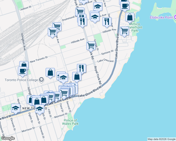 map of restaurants, bars, coffee shops, grocery stores, and more near 30 Murrie Street in Toronto