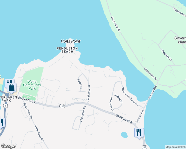 map of restaurants, bars, coffee shops, grocery stores, and more near 36 McKinley Road in Laconia