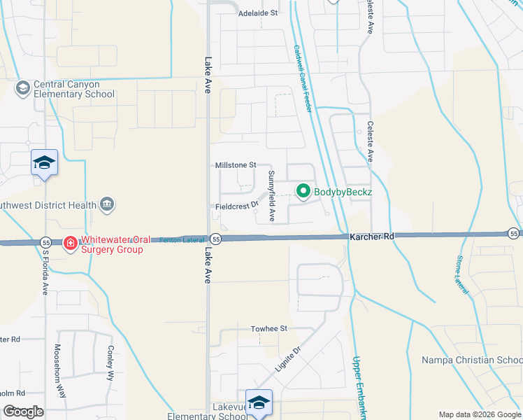 map of restaurants, bars, coffee shops, grocery stores, and more near 16118 Sunnyfield Avenue in Caldwell