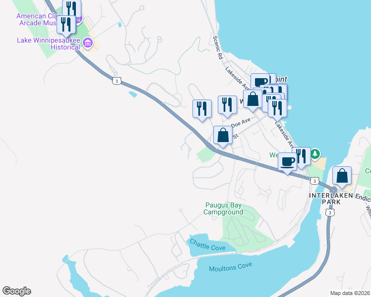 map of restaurants, bars, coffee shops, grocery stores, and more near 18 Tranquility Turn in Laconia