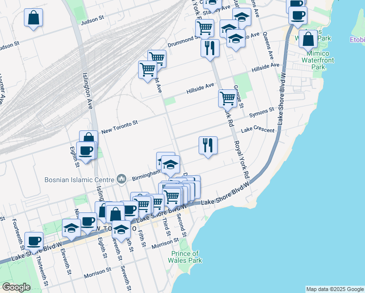 map of restaurants, bars, coffee shops, grocery stores, and more near in Toronto