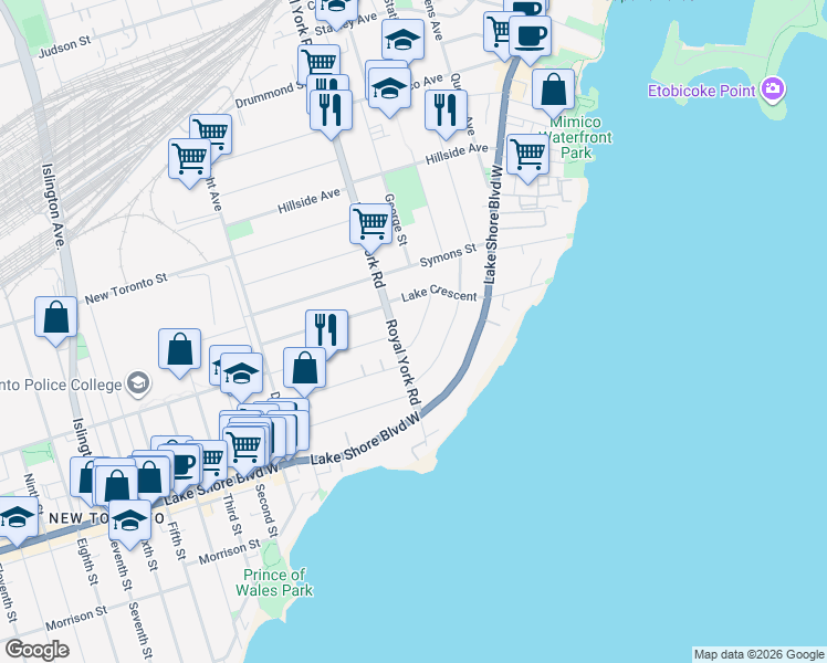 map of restaurants, bars, coffee shops, grocery stores, and more near 26 Dartmouth Crescent in Toronto