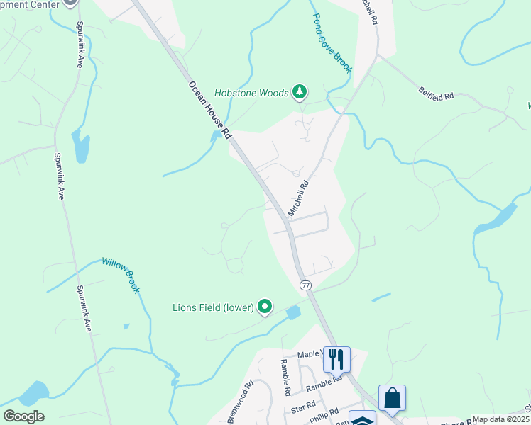 map of restaurants, bars, coffee shops, grocery stores, and more near 1 Bruce Avenue in Cape Elizabeth