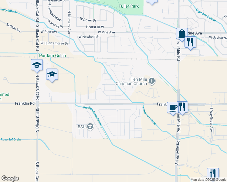 map of restaurants, bars, coffee shops, grocery stores, and more near 4005 West Ski Jump Lane in Meridian