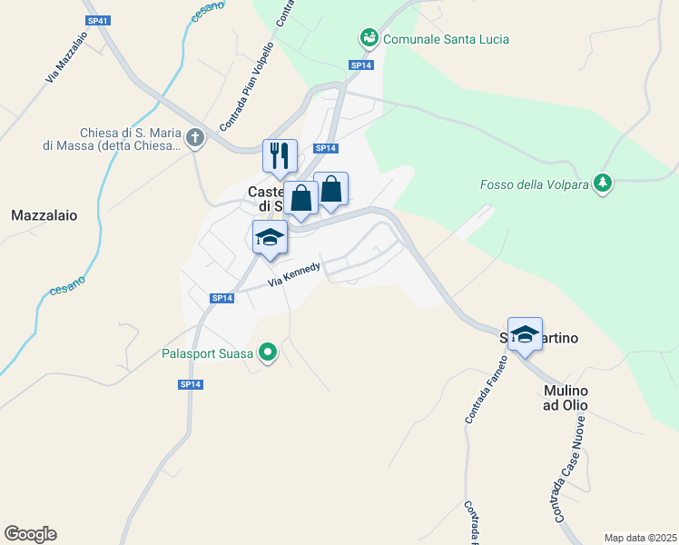 map of restaurants, bars, coffee shops, grocery stores, and more near 23 Via Kennedy in Castelleone di Suasa