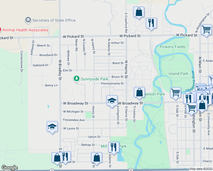 map of restaurants, bars, coffee shops, grocery stores, and more near 1204 Boulton Street in Mount Pleasant