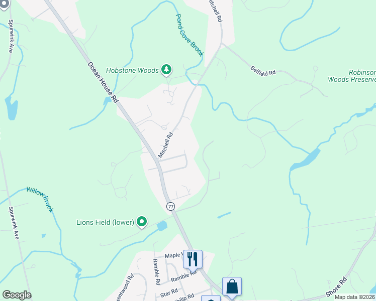map of restaurants, bars, coffee shops, grocery stores, and more near 15 Oakwood Road in Cape Elizabeth