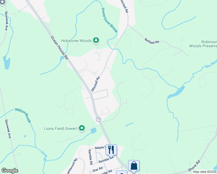 map of restaurants, bars, coffee shops, grocery stores, and more near 15 Oakwood Rd in Cape Elizabeth