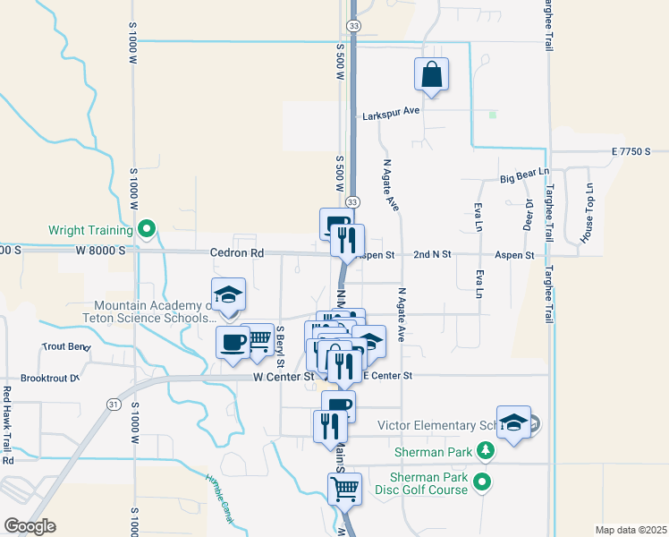 map of restaurants, bars, coffee shops, grocery stores, and more near 10 Cedron Street in Victor