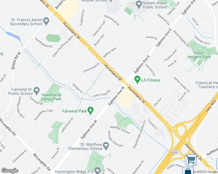 map of restaurants, bars, coffee shops, grocery stores, and more near 5033 Four Springs Avenue in Mississauga