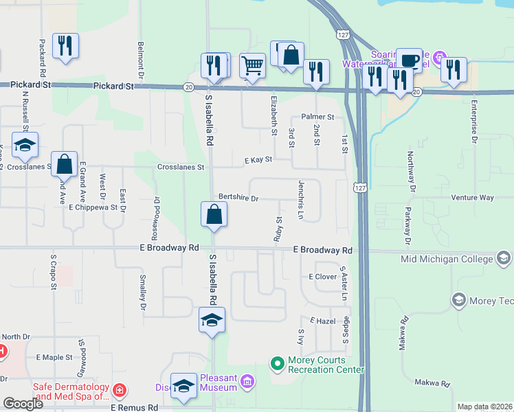 map of restaurants, bars, coffee shops, grocery stores, and more near 5130 Bertshire Drive in Mount Pleasant