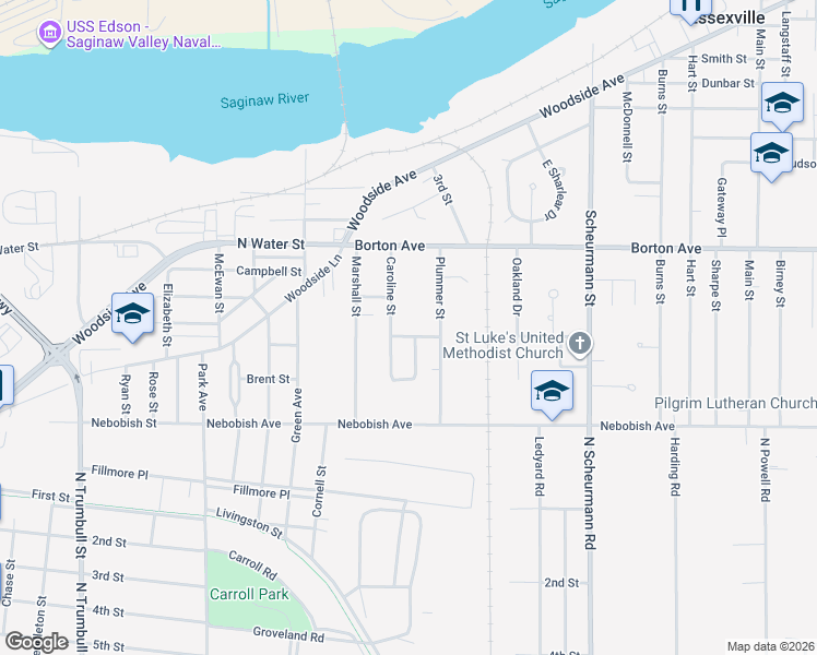 map of restaurants, bars, coffee shops, grocery stores, and more near 307 Thompson Street in Essexville