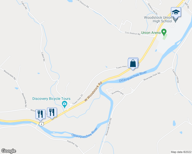 map of restaurants, bars, coffee shops, grocery stores, and more near Wyman Lane in Woodstock