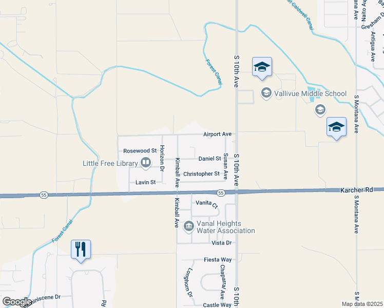 map of restaurants, bars, coffee shops, grocery stores, and more near 15200 Daniel Street in Caldwell