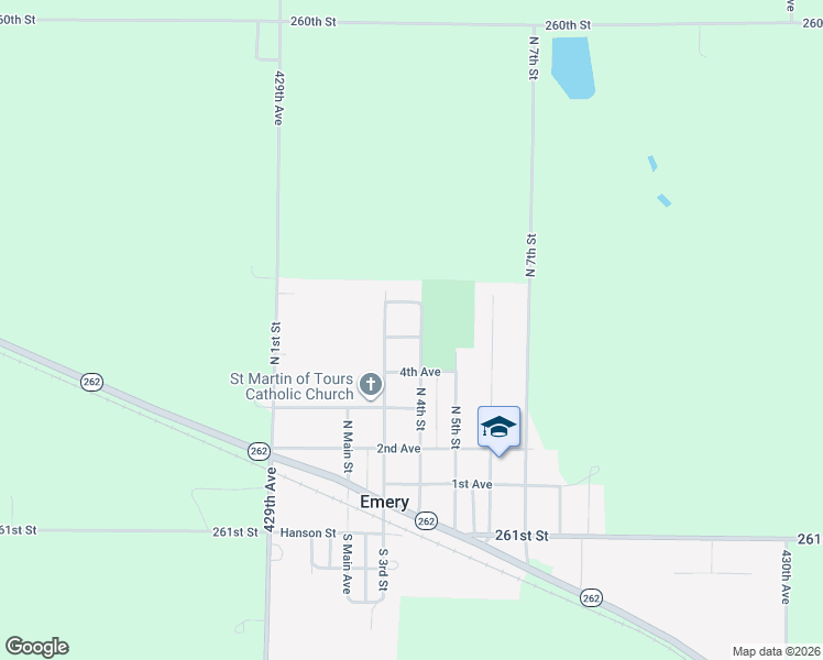 map of restaurants, bars, coffee shops, grocery stores, and more near 501 North 4th Street in Emery