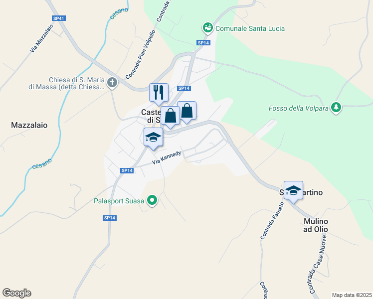 map of restaurants, bars, coffee shops, grocery stores, and more near 23 Via Kennedy in Castelleone di Suasa