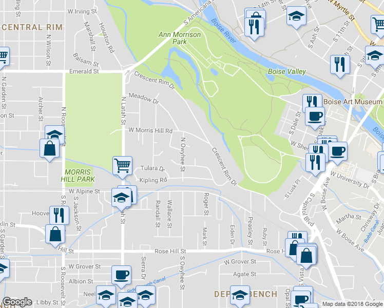 map of restaurants, bars, coffee shops, grocery stores, and more near 309 Picardy Place in Boise