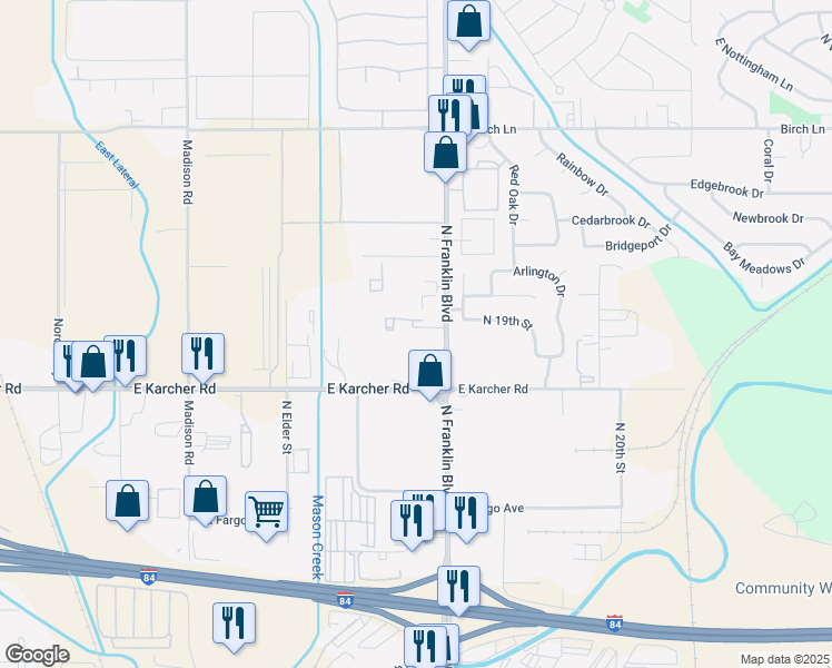 map of restaurants, bars, coffee shops, grocery stores, and more near 16089 North Franklin Boulevard in Nampa