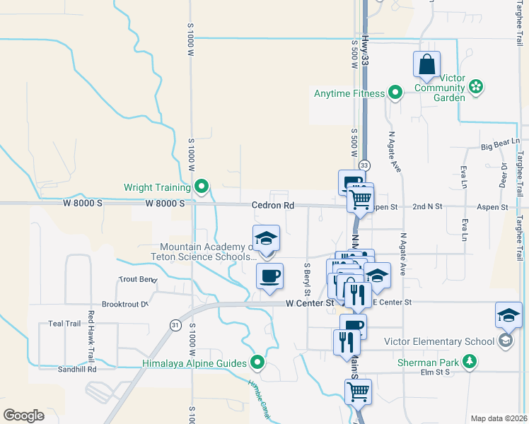 map of restaurants, bars, coffee shops, grocery stores, and more near 190 Cedron Road in Victor