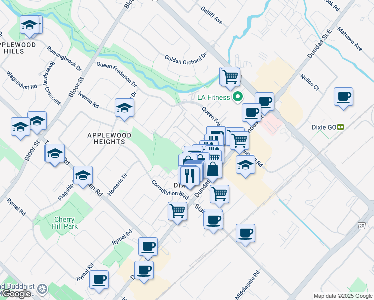 map of restaurants, bars, coffee shops, grocery stores, and more near 1168 Arena Road in Mississauga