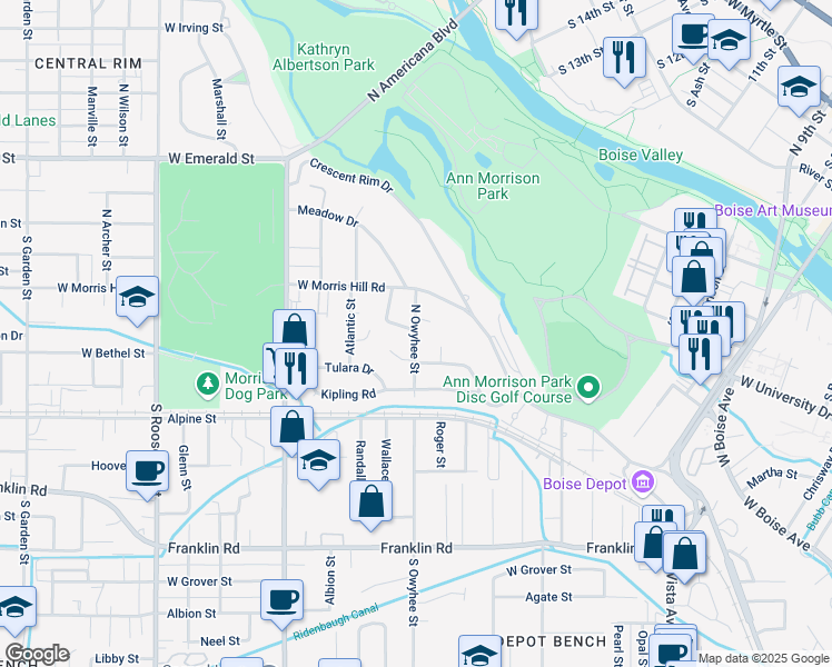 map of restaurants, bars, coffee shops, grocery stores, and more near 309 Picardy Place in Boise