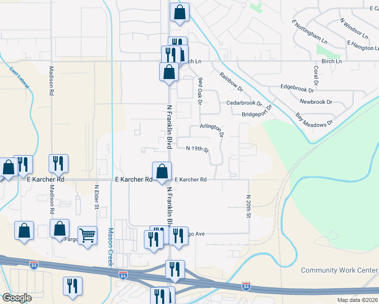 map of restaurants, bars, coffee shops, grocery stores, and more near 7539 Arlington Dr in Nampa