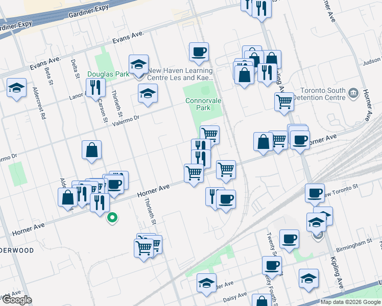 map of restaurants, bars, coffee shops, grocery stores, and more near in Toronto