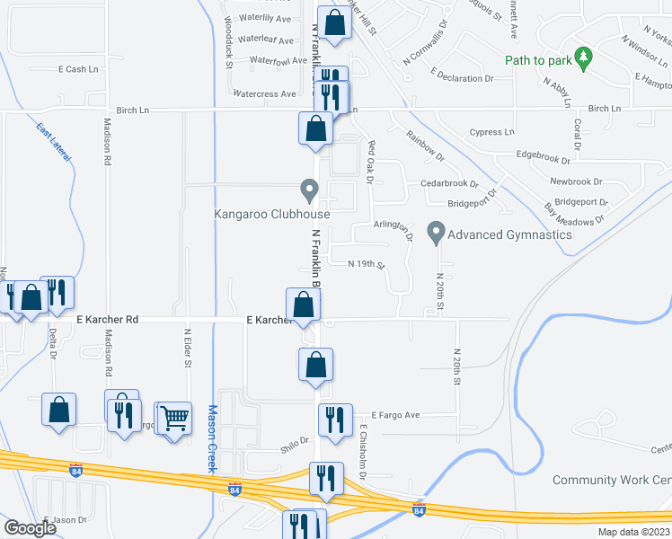map of restaurants, bars, coffee shops, grocery stores, and more near 7515 Arlington Drive in Nampa