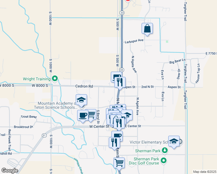 map of restaurants, bars, coffee shops, grocery stores, and more near 10 Cedron Street in Victor