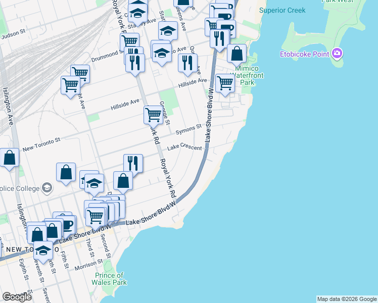 map of restaurants, bars, coffee shops, grocery stores, and more near in Toronto