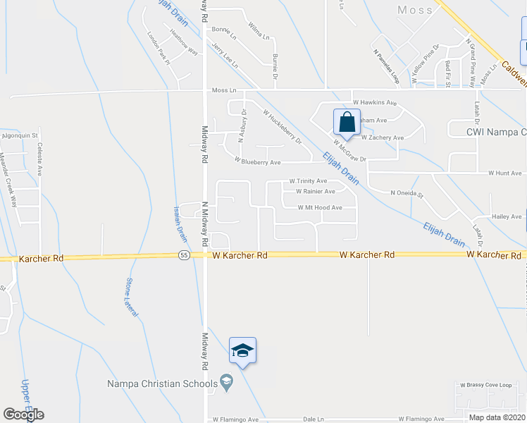 map of restaurants, bars, coffee shops, grocery stores, and more near 16130 North Glacier Peak Drive in Nampa