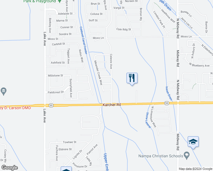 map of restaurants, bars, coffee shops, grocery stores, and more near 12533 Ochoco Street in Nampa