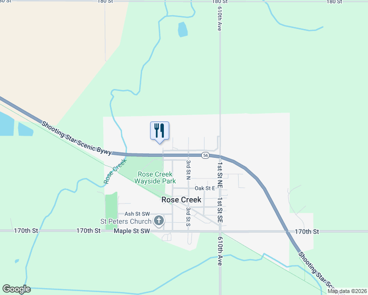 map of restaurants, bars, coffee shops, grocery stores, and more near 100 Thill Drive West in Rose Creek