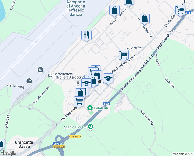map of restaurants, bars, coffee shops, grocery stores, and more near 12 Via Leonida Bissolati in Falconara Marittima